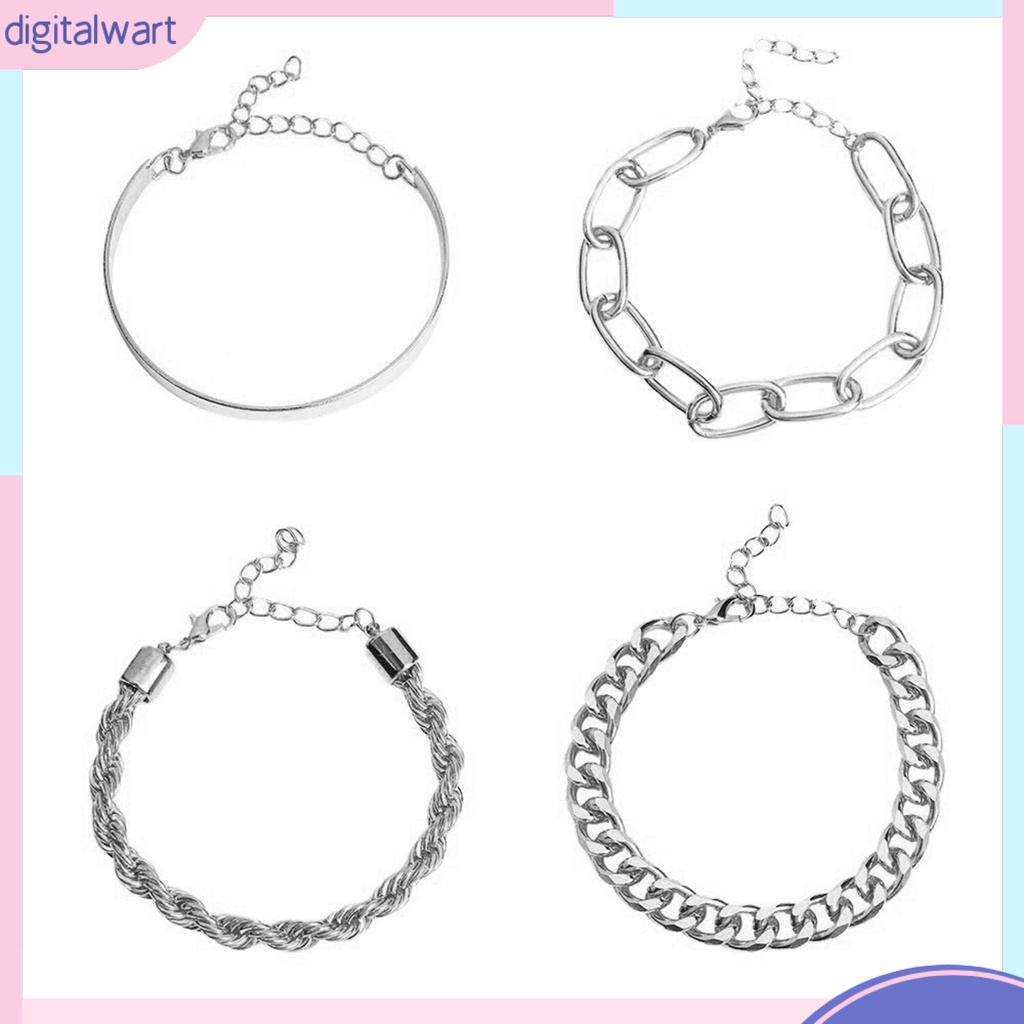 Set 4 Vòng Đeo Tay Mạ Điện Không Phai Phong Cách Vintage Thời Trang Cho Nữ