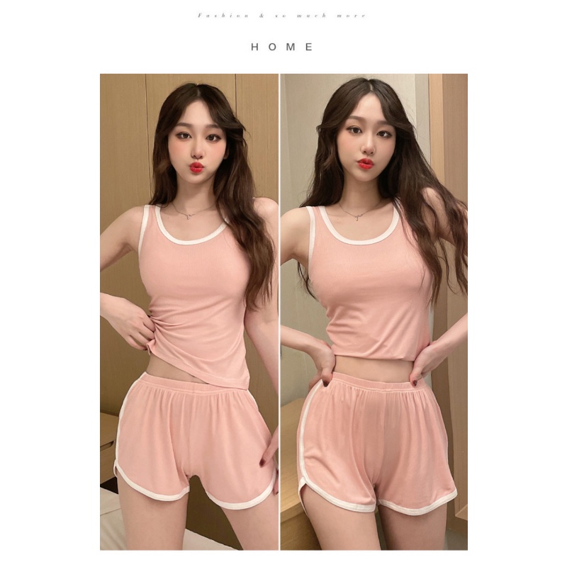 Bộ Đồ Ngủ Áo Sát Nách Phối Quần Short Vải Cotton Thời Trang Cho Nữ La304