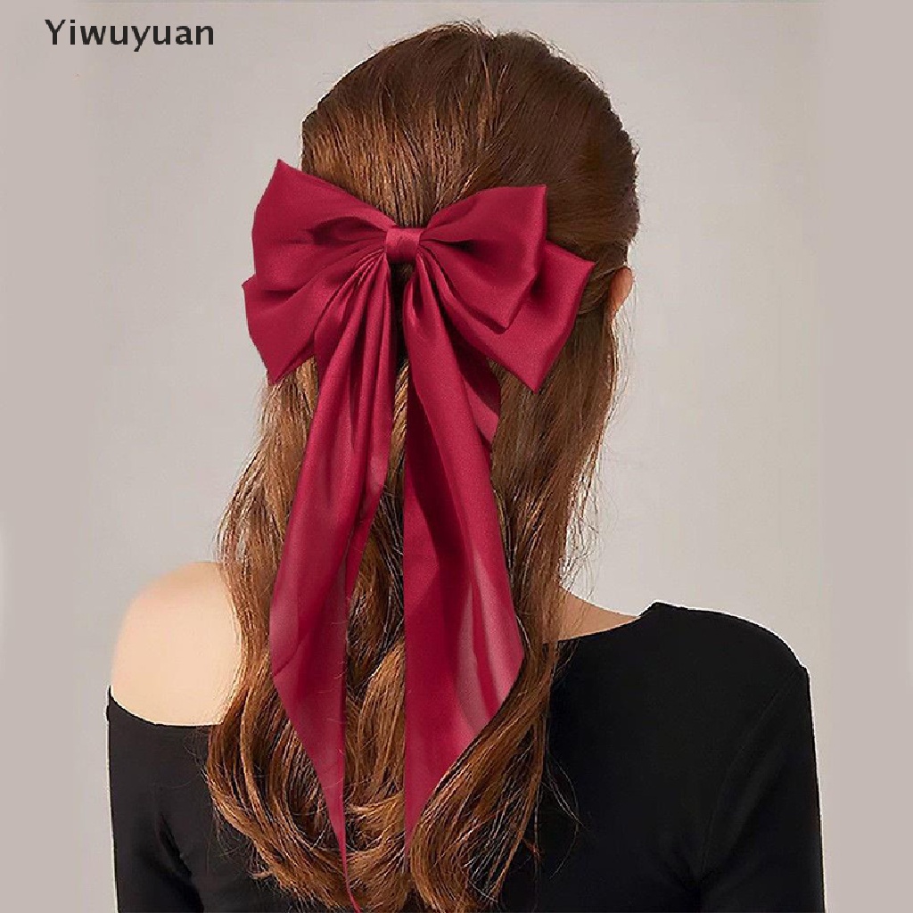 < Yiwuyuan > Kẹp Tóc Đính Nơ Ruy Băng Màu Trơn Đơn Giản Thời Trang Retro Cho Nữ