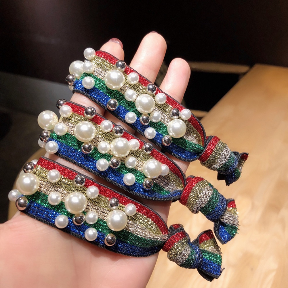 Dây Cột Tóc Đính Hạt Ngọc Trai Nhân Tạo Nhiều Màu Thời Trang Cho Nữ 4 Cái Giá Đỡ