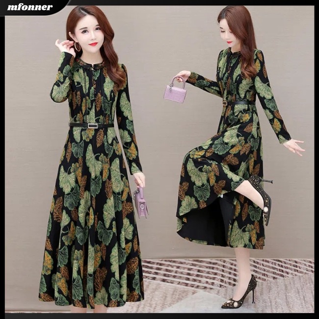 Đầm Midi Tay Dài Dáng Ôm In Họa Tiết Hoa Xinh Xắn Thời Trang Cho Bạn Gái