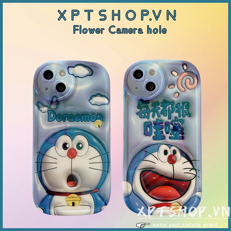 Ốp Điện Thoại Dẻo Họa Tiết Hoa & Doremon 3D Có Khung Bảo Vệ Camera Chống Sốc Cho iPhone 14 13 12 11 Pro Max