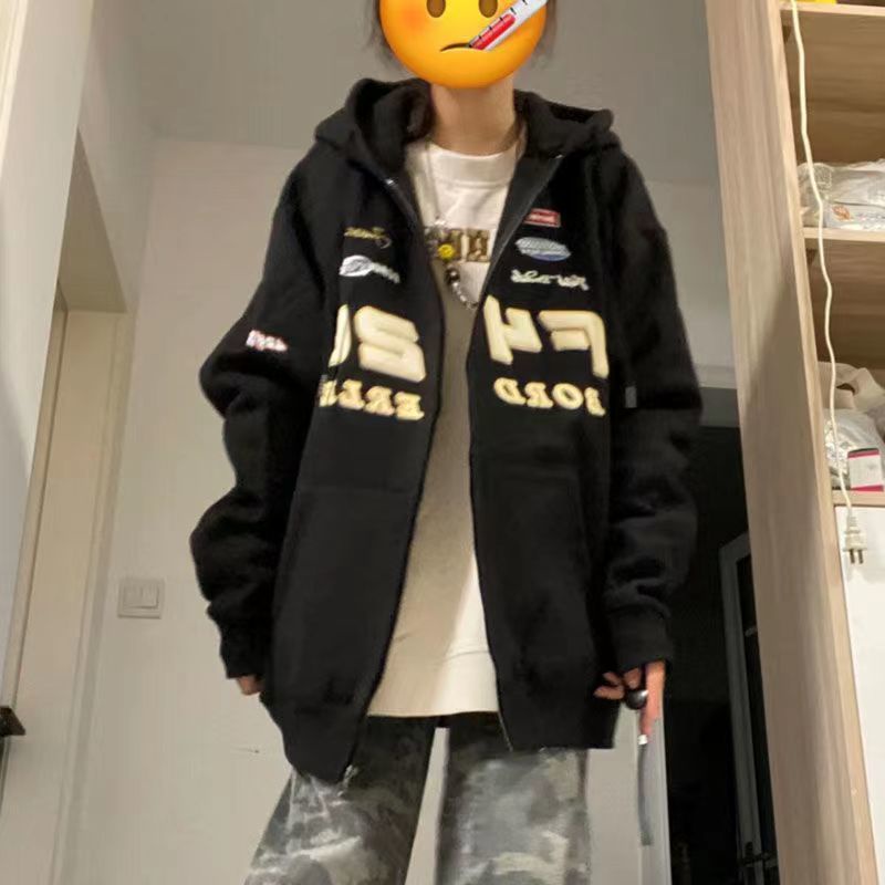 Áo Khoác Khóa Kéo In logo Phân Tử Phong Cách Đường Phố Retro