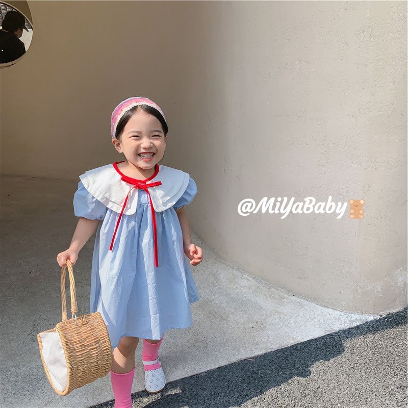 Miyababy Quần áo bé gái Đầm cổ búp bê cho bé gái hai màu
