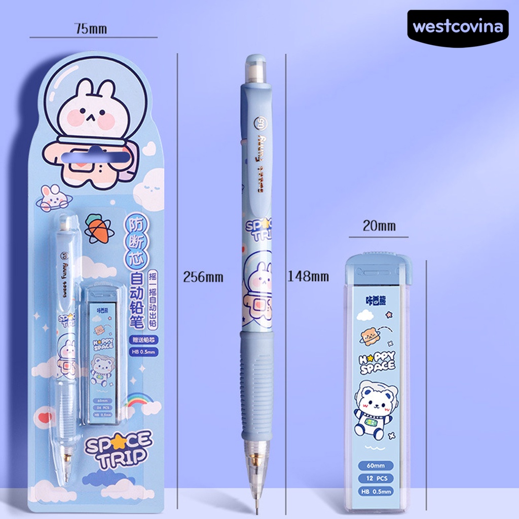 [COD]♪1 Bộ Bút Chì Cơ Tự Động Không Mài Ngòi 0.5mm In Hình Thỏ Dễ Thương