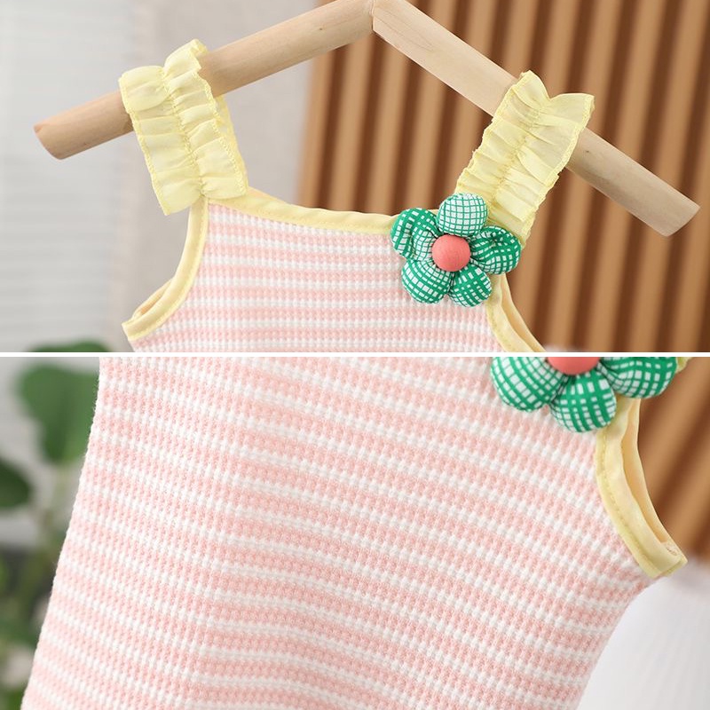 Bộ Áo Hai Dây Họa Tiết Hoa Ba Chiều + Quần Short Thời Trang Mùa Hè Cho Bé Gái 0-4 Tuổi