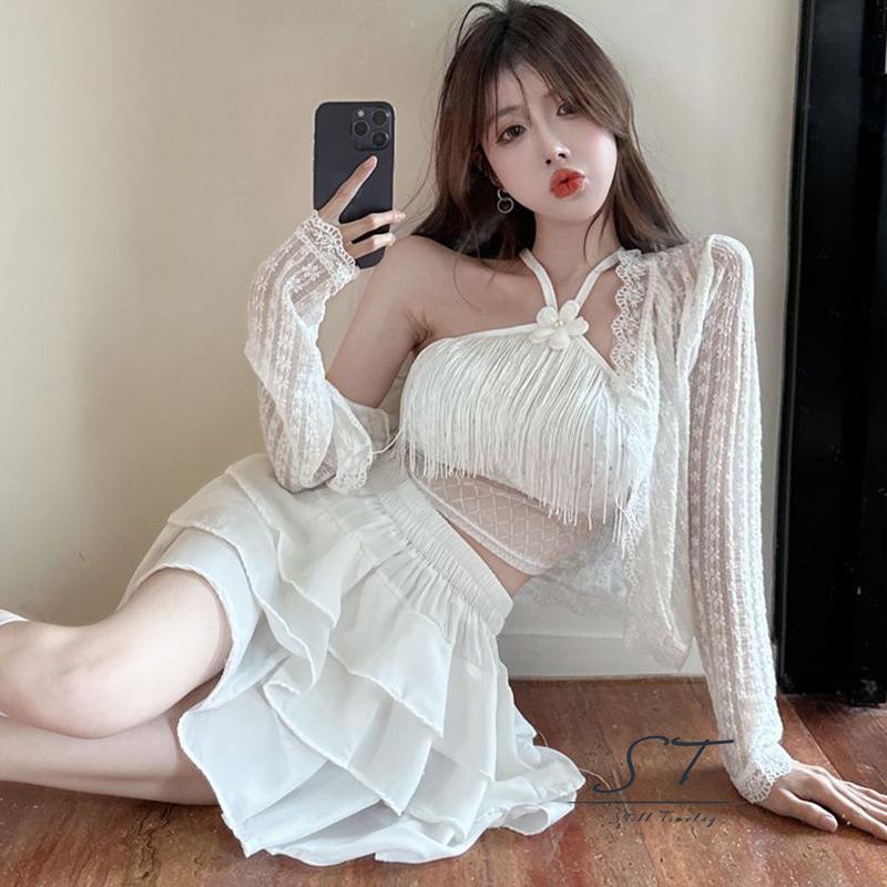 Áo Hai Dây Mỏng Mùa Hè CY03 Họa Tiết Hoa Có Tua Rua Cho Nữ