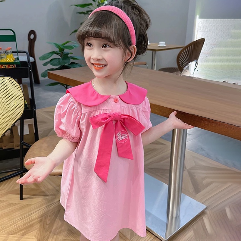 Đầm Công Chúa Giả Hai Lớp Phối Lưới Thắt Nơ Dễ Thương Cho Bé Gái 1-5 Tuổi