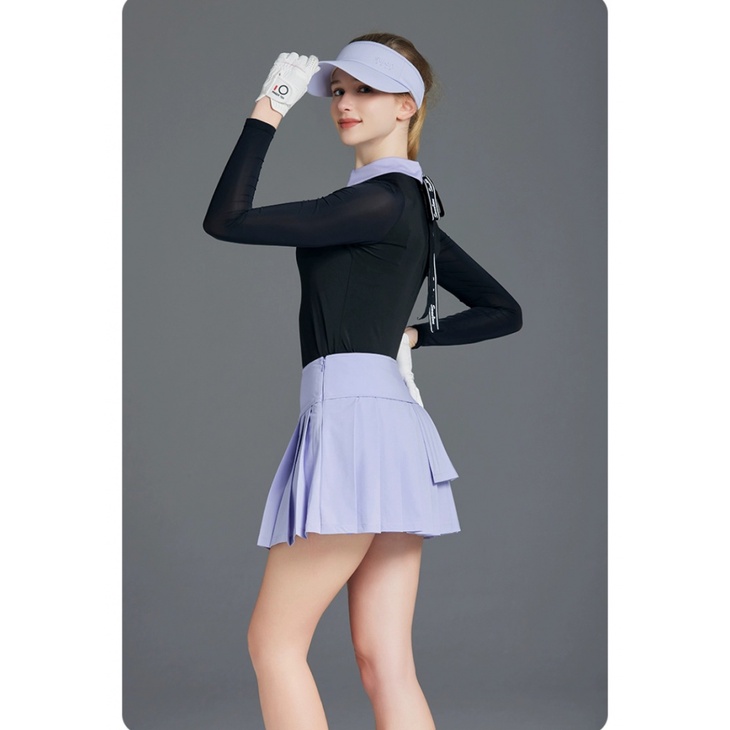 Bộ Trang Phục Đánh Golf Áo Thun Tay Dài Phối Chân Váy Xếp Ly Ôm Dáng Màu Sắc Tương Phản Thời Trang Cho Nữ OBQ9