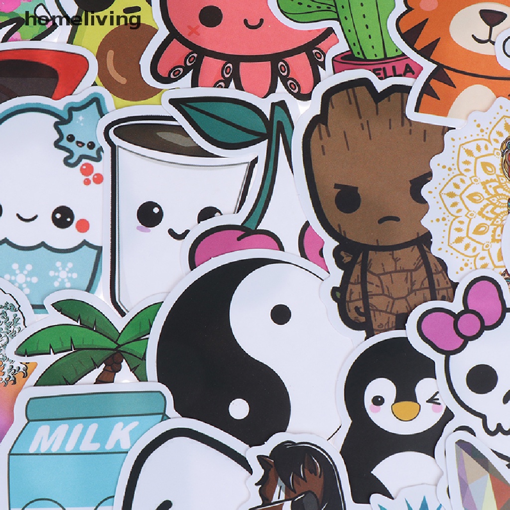 Bộ 50 Miếng Dán Hoạt Hình Dễ Thương Trang Trí Laptop Vali Guitar Ván Trượt