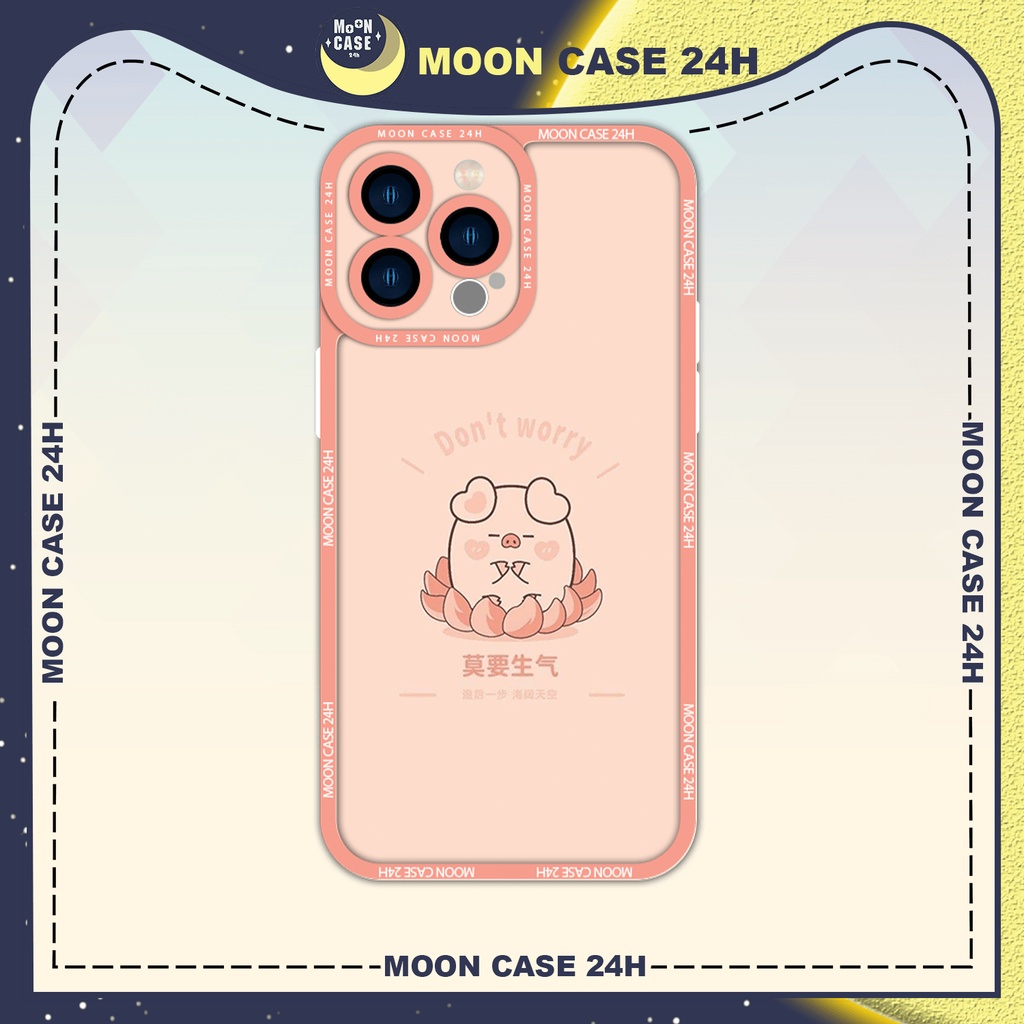 Ốp lưng iphone MOON CASE 24H Họa Tiết Heo Ngồi Hoa Sen ip 8/x/xs/xsmax/11/12/13/14pro/plus/promax