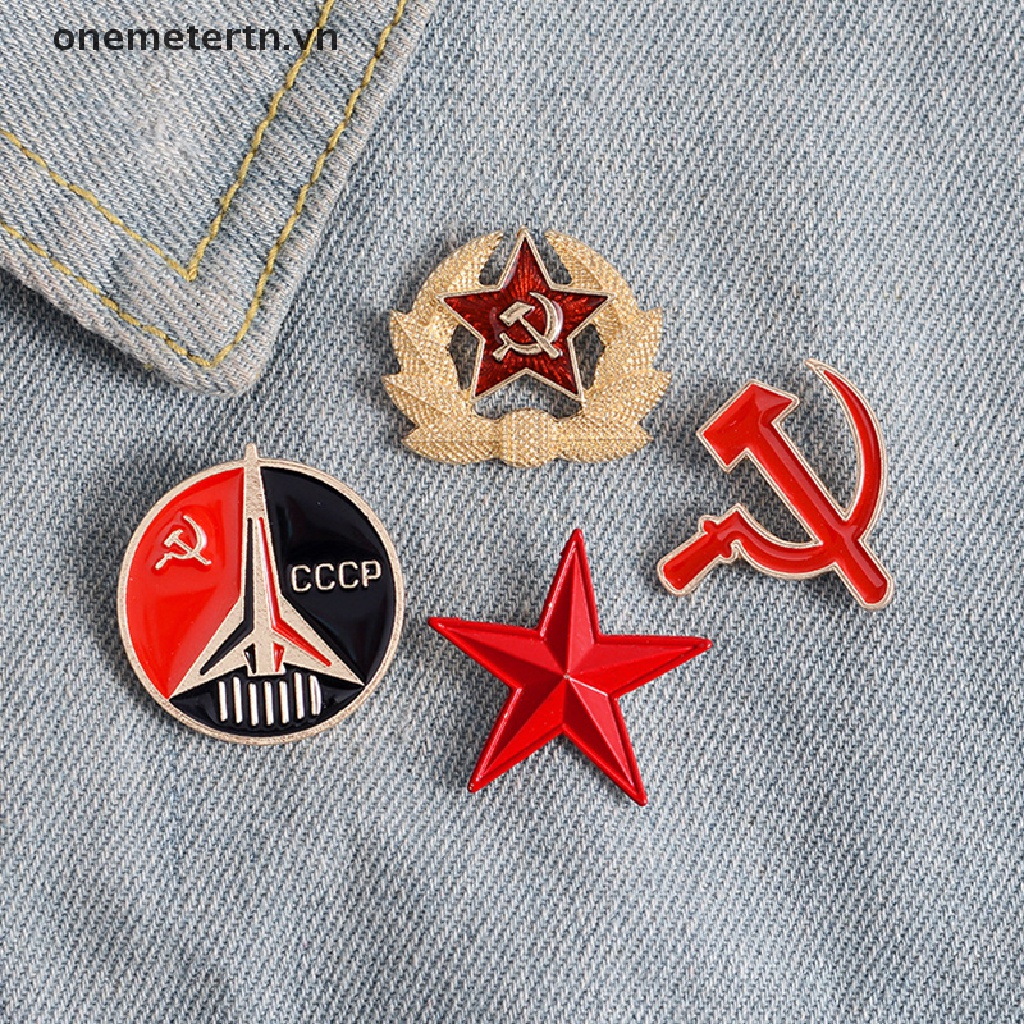 Onemetertn Set 4 Ghim Cài Áo Tráng Men Biểu Tượng USSR Ngôi Sao Đỏ Búa Lạnh Chiến Tranh Xô VN