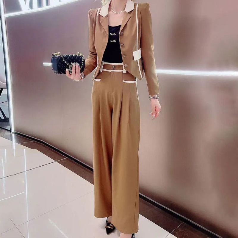 Bộ Áo Khoác Vest Phối Màu Tương Phản Phối Quần Dài Thời Trang Mùa Thu 2023 Cao Cấp Cho Nữ
