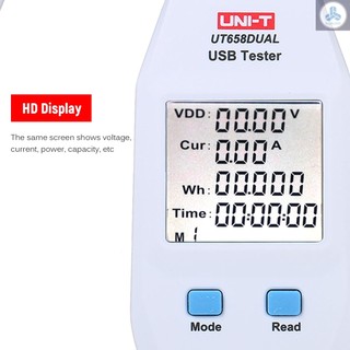 USB Power Meter LCD USB Tester Detector Voltmeter Ammeter Digital Power Capacity Tester (UT658-Dual)