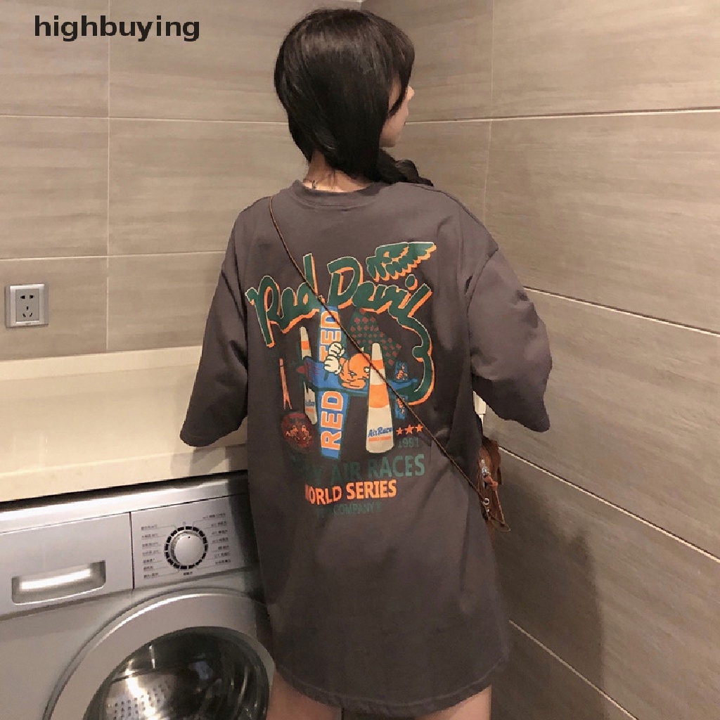 Áo Thun Tay Ngắn Cổ Tròn Dáng Rộng In Họa Tiết Phong Cách Retro Cho Nữ