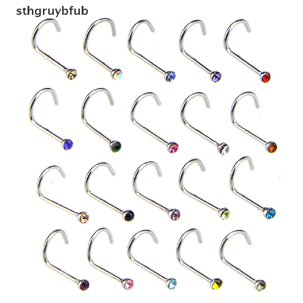 Set 20 Khuyên Mũi Thép Không Gỉ Đính Đá Pha Lê