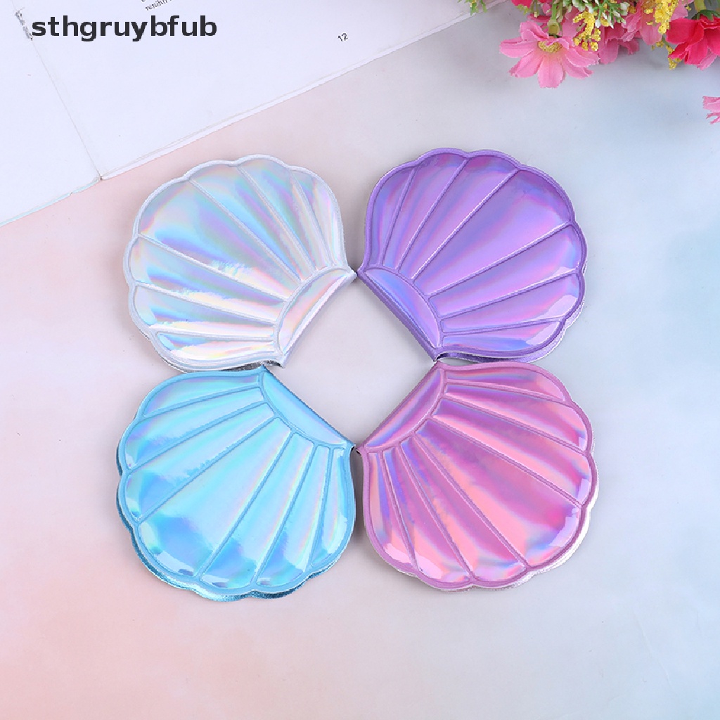 Gương Trang Điểm Nhỏ Gọn Hình Vỏ Sò Bằng Da PU