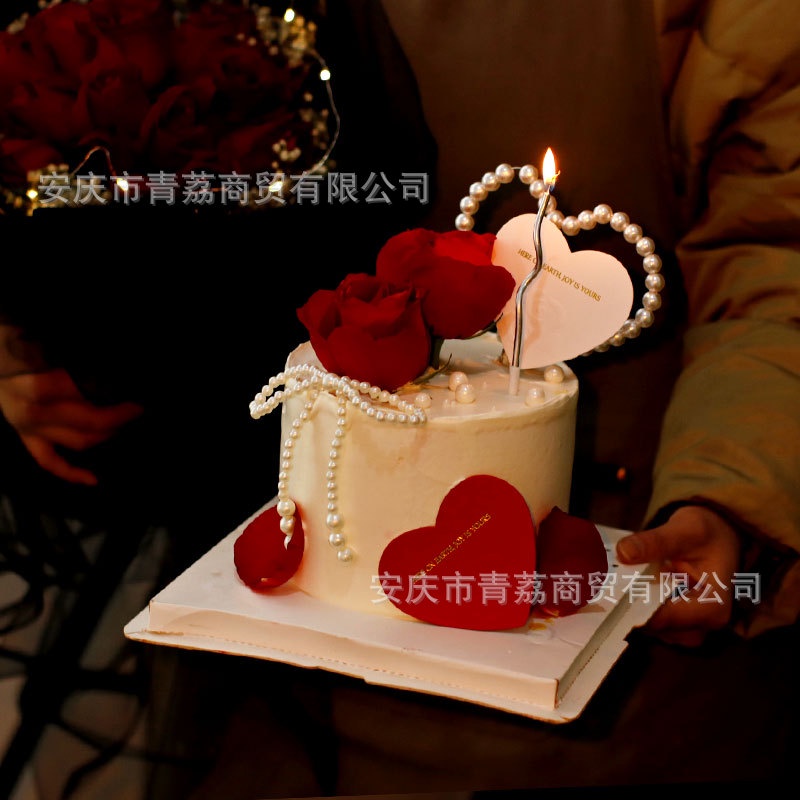 Đèn LED Gấu Nhỏ Trang Trí Bánh Ngọc Trai Nơ Trái Tim Dập Nổi Cho Ngày Valentine