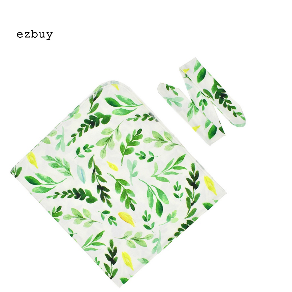 Bộ 2 Chăn Quấn Và Băng Đô In Hoa Giữ Ấm Cho Bé Sơ Sinh