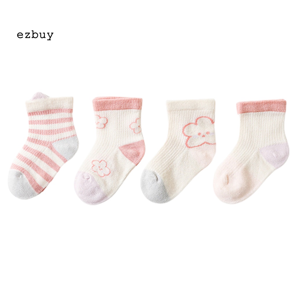 Set 4 Đôi Vớ Phối Lưới In Chữ Hoạt Hình Chống Trượt Thoáng Khí Dành Cho Bé