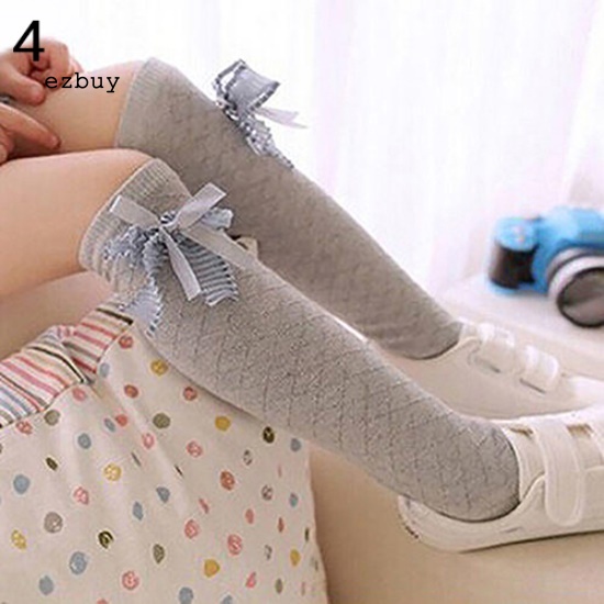 Vớ Cotton Cao Đến Đầu Gối Kẻ Sọc Caro Đính Nơ Thời Trang Cho Bé Gái