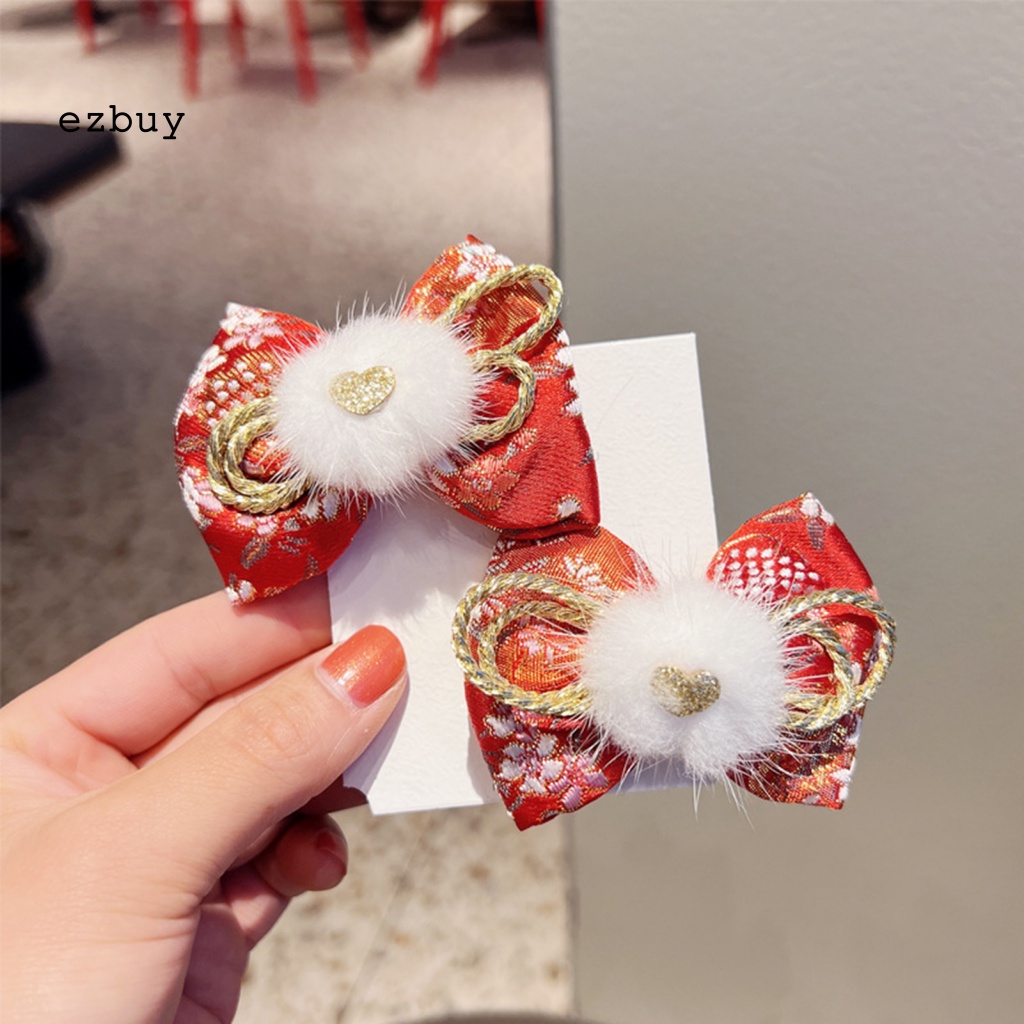 1 Cặp Kẹp Tóc Nơ Đính Ngọc Trai Giả Phối Tua Rua May Mắn Cho Bé Mặc Hàng Ngày Năm Mới