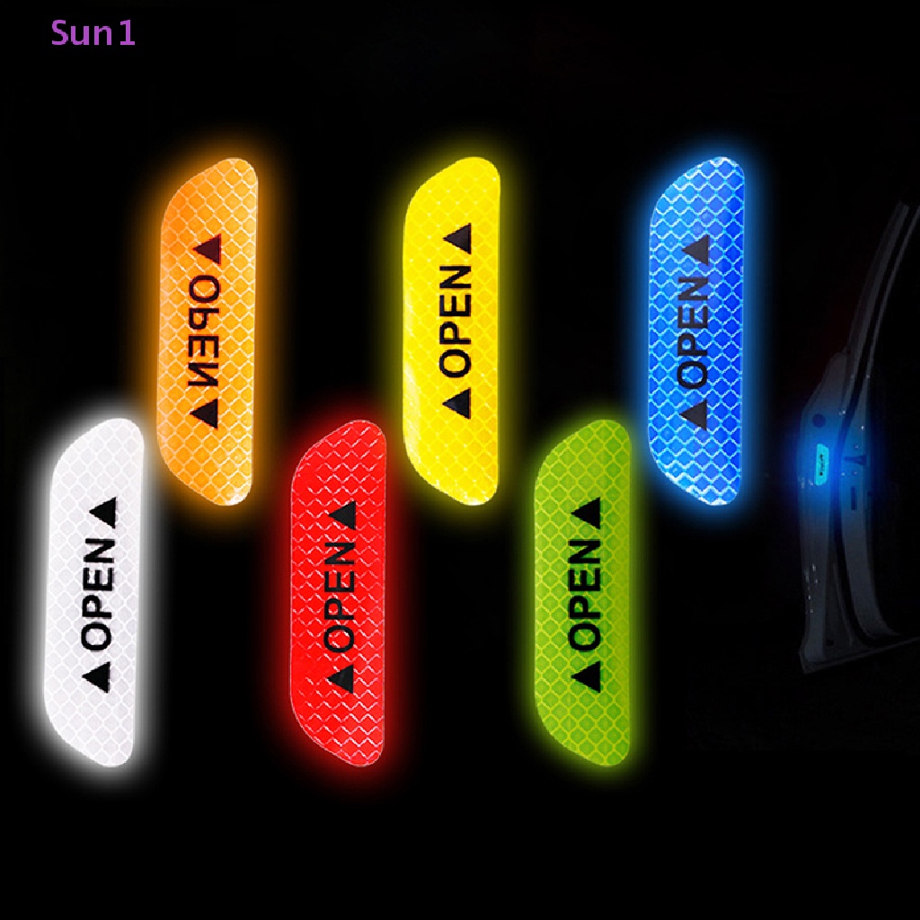 Bộ 4 Miếng Dán Phản Quang Cảnh Báo Trang Trí Cửa Xe Hơi Sun1