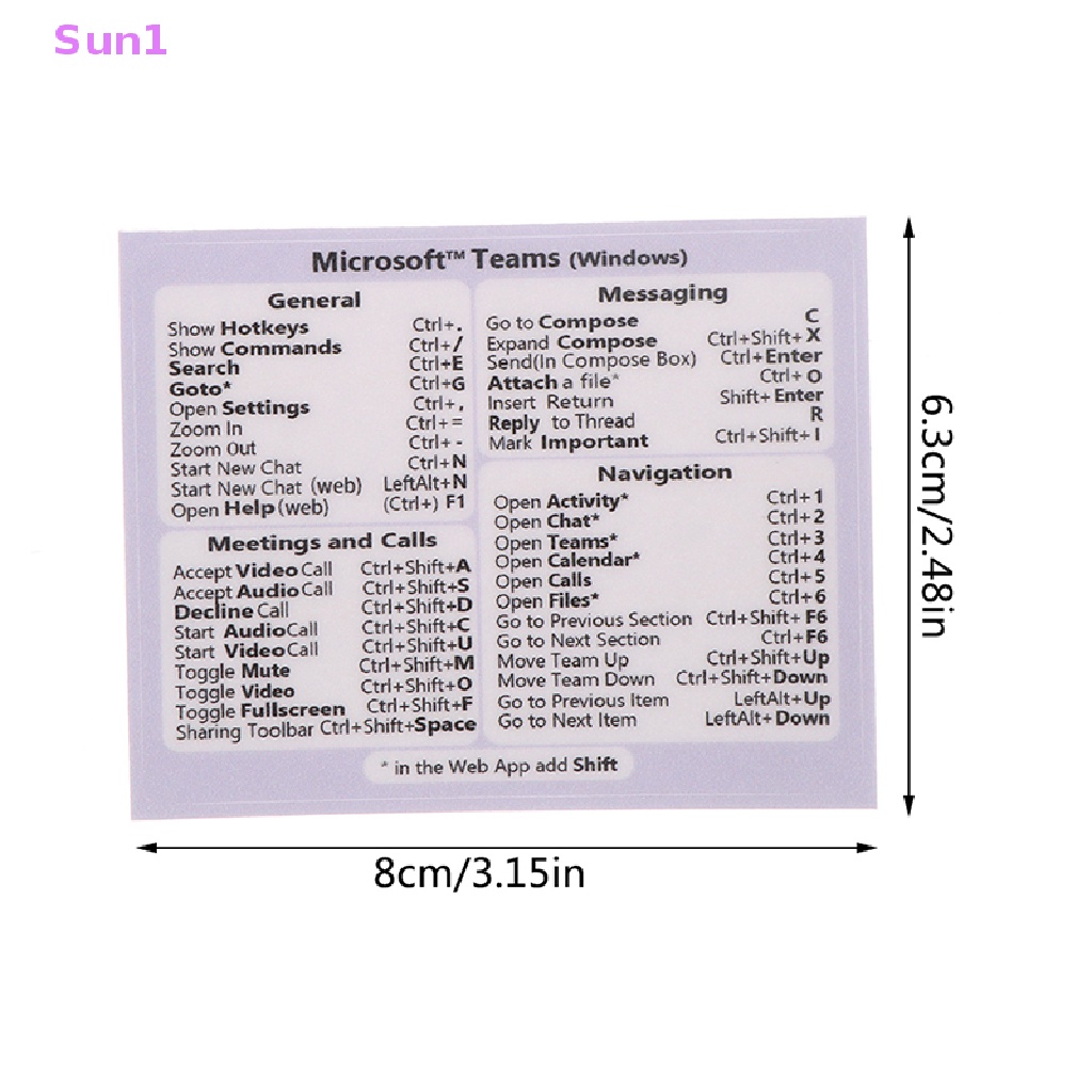 Sun1 > MS Teams (Dành Cho PC + Web) Miếng Dán Bàn Phím Tắt Tạm Thời Tốt