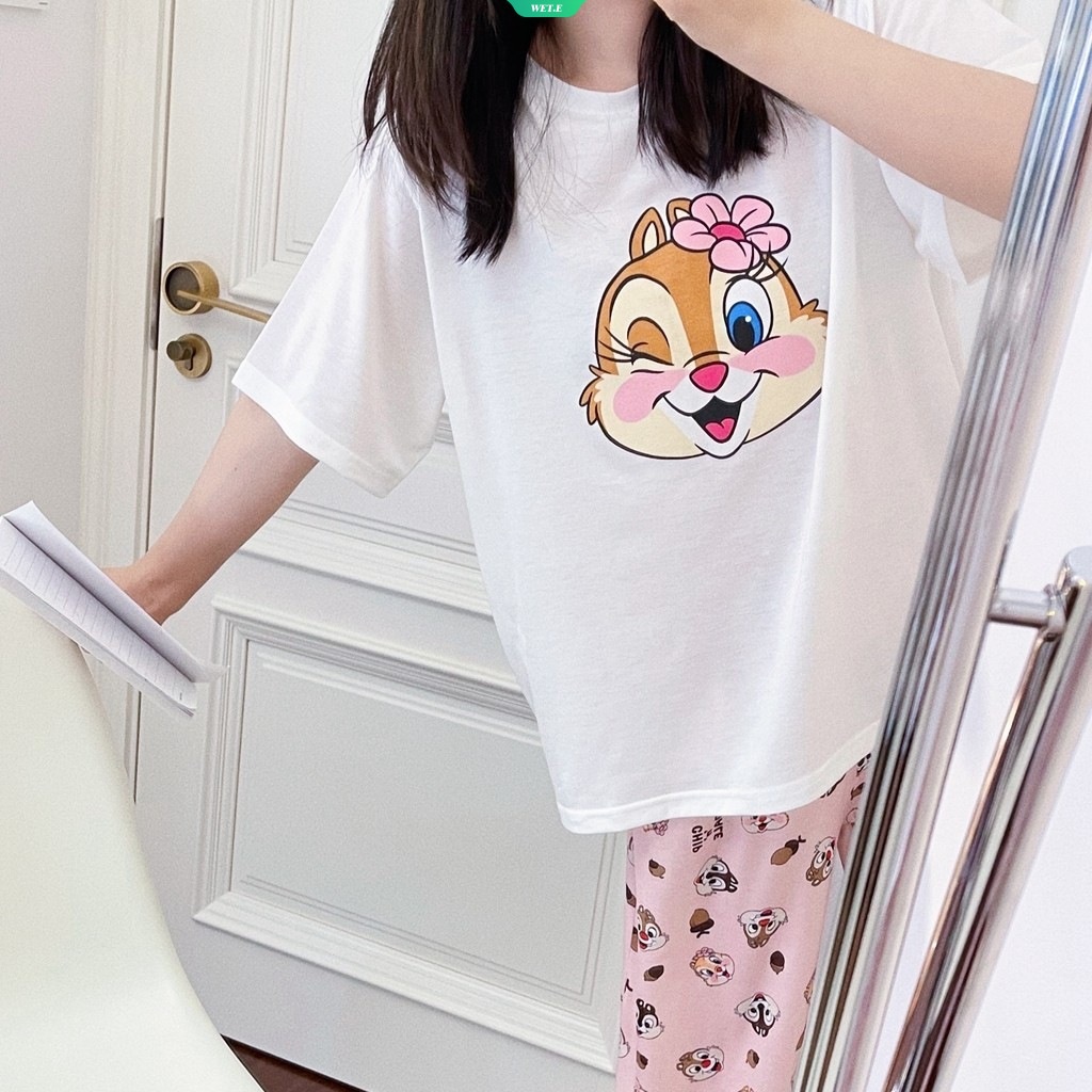 SANRIO Bộ Đồ Ngủ Tay Ngắn In Hoạt Hình Kiki Và Titi Dễ Thương Thời Trang Mùa Hè 2023 Cho Nữ
