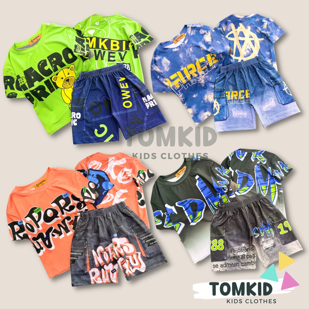 Bộ thun lạnh bé trai, đồ bộ cho bé chất thun lạnh HipHop giả Jean thoáng mát co giãn không nhão 10-40Kg Tomkids