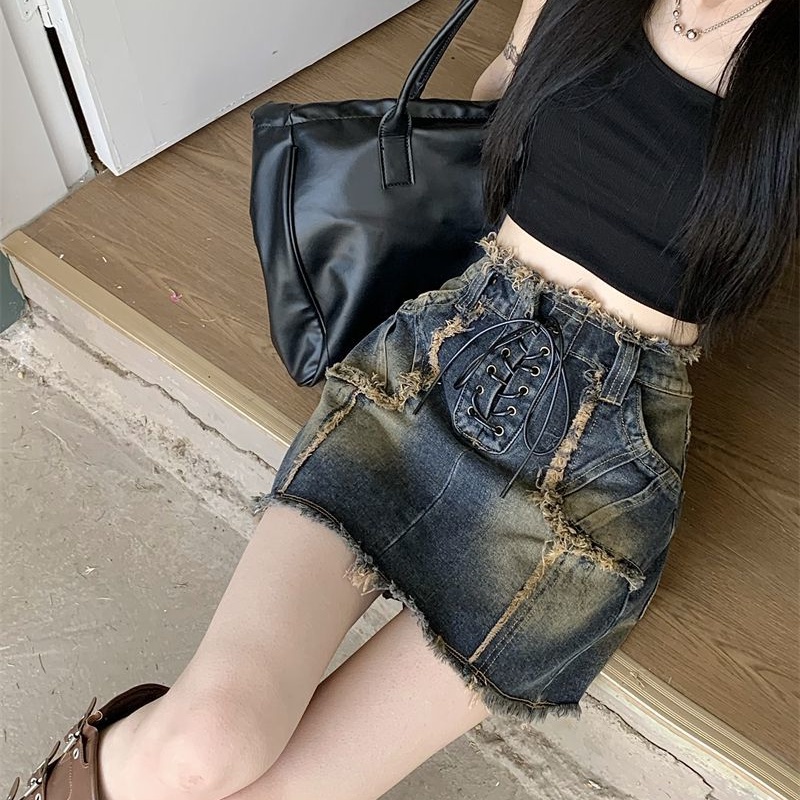 Chân váy jean COZOK lưng cao thời trang dành cho nữ