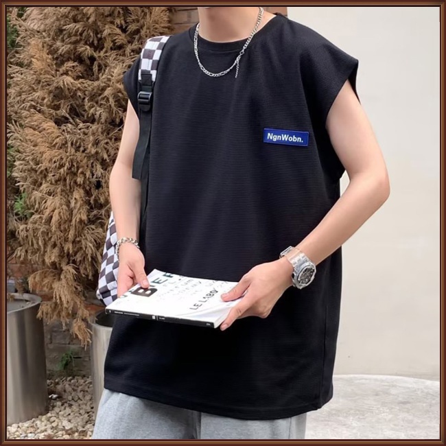 Áo Thun Sát Nách Cổ Tròn Dáng Rộng Thoáng Khí In Chữ Thời Trang Mùa Hè Cho Nam