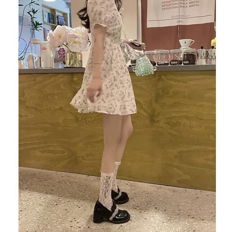 Đầm Chiffon Tay Phồng In Hoa Màu Sắc Tươi Sáng Phong Cách Pháp Thời Trang Mùa Hè Cho Học Sinh