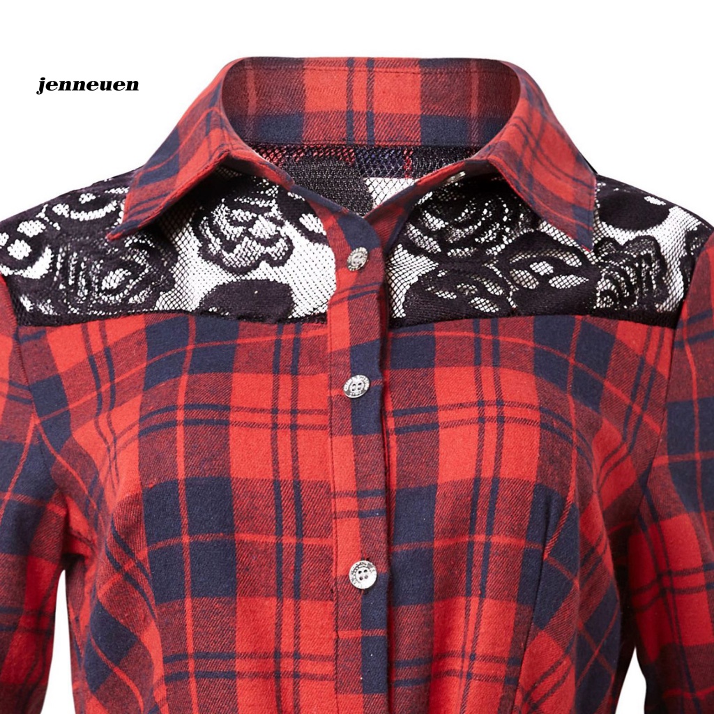 Áo Sơ Mi Cổ Bẻ Viền Ren Dáng Dài In Họa Tiết Kẻ Sọc Thiết Kế Lệch Tà Thời Trang Cho Nữ