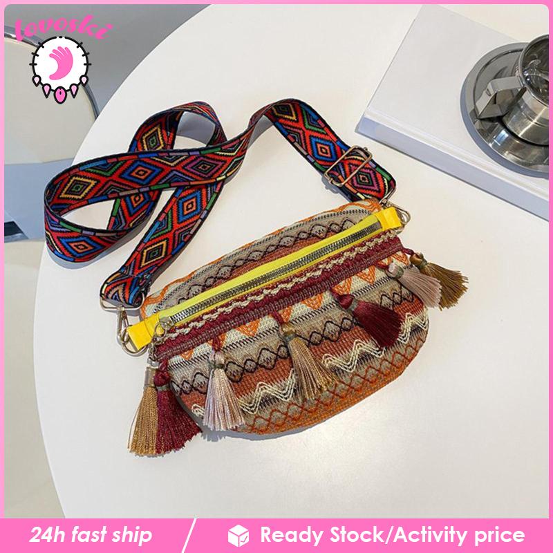 Túi Đeo Chéo Ngực Phối Tua Rua Phong Cách Bohemian Thời Trang