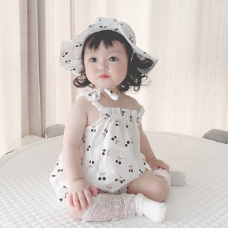 Áo liền quần hai dây thoáng khí in họa tiết cherry thời trang mùa hè hàn quốc cho bé gái
