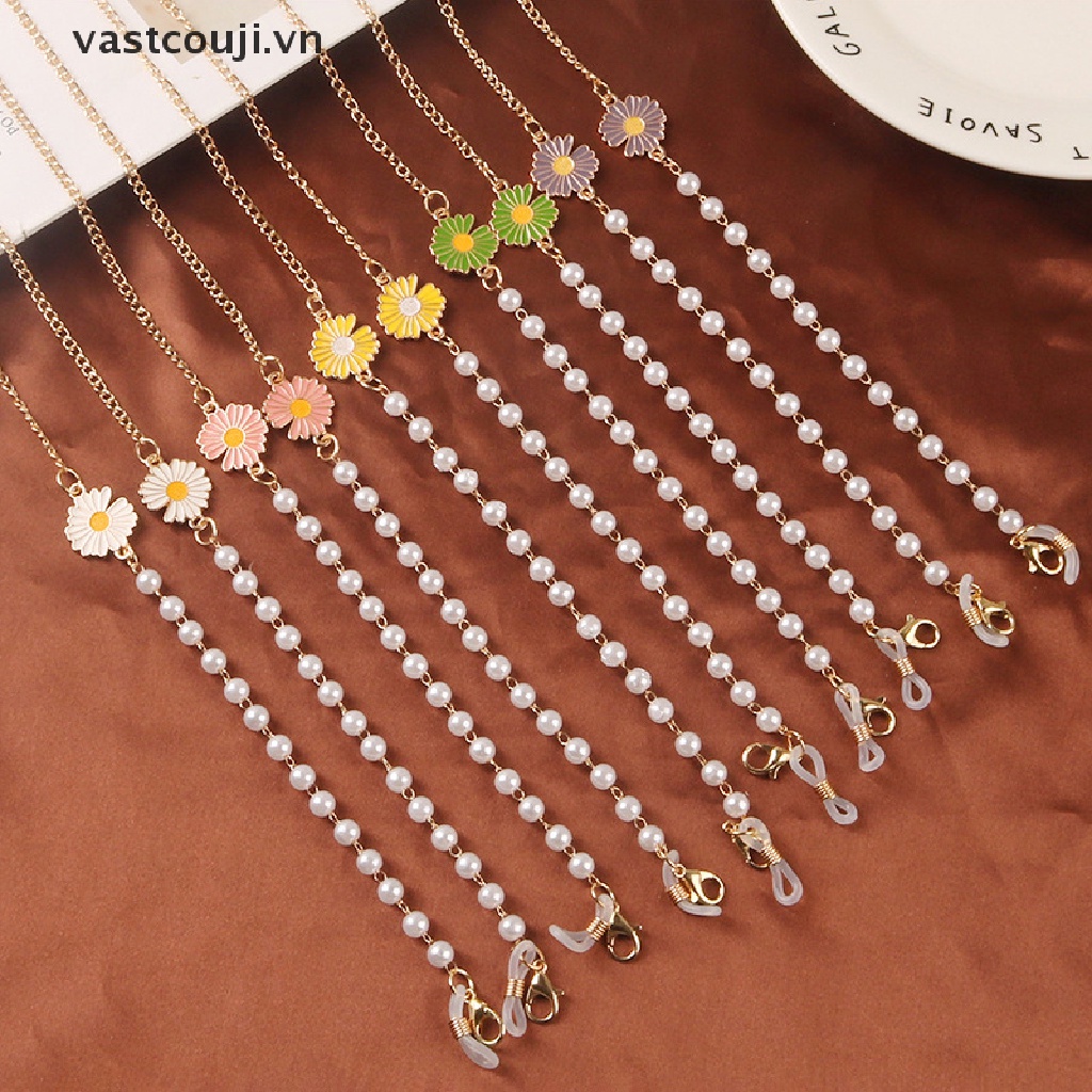 Dây Đeo Mắt Kính Đính Hạt Ngọc Trai Hình Hoa Cúc Xinh Xắn Đa Năng