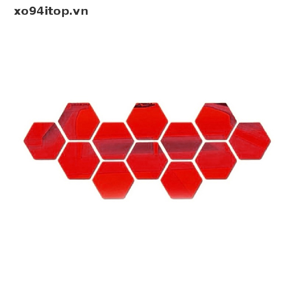 Set 12 Đề Can Vinyl Hình Lục Giác Tráng Gương 3D DIY Trang Trí Nhà Cửa Có Thể Tháo Gỡ
