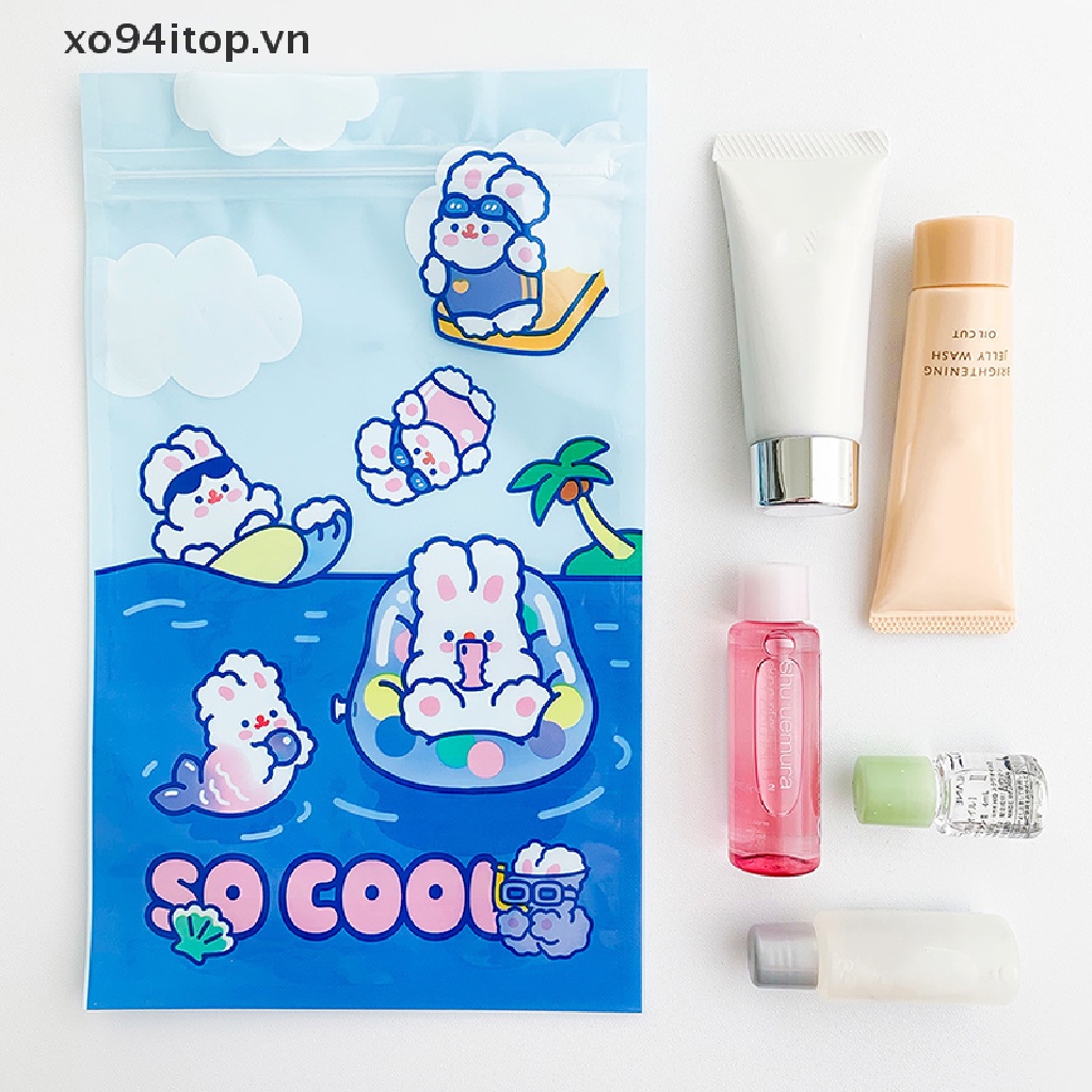 Xoitop Set 5 Túi Zip Bằng Nhựa PVC Trong Suốt Đựng Bánh Kẹo Trang Sức Hình Thỏ Hoạt Hình Dễ Thương