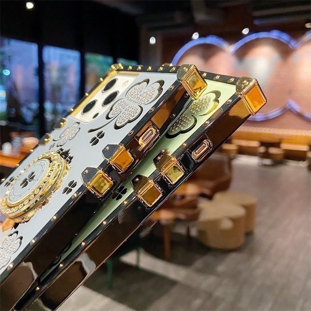 Ốp Điện Thoại Hình Vuông Họa Tiết Hoa Đính Đá Sang Trọng Kèm Giá Đỡ Cho Samsung Galaxy A34 5G A54 A13 4G A14 LTE