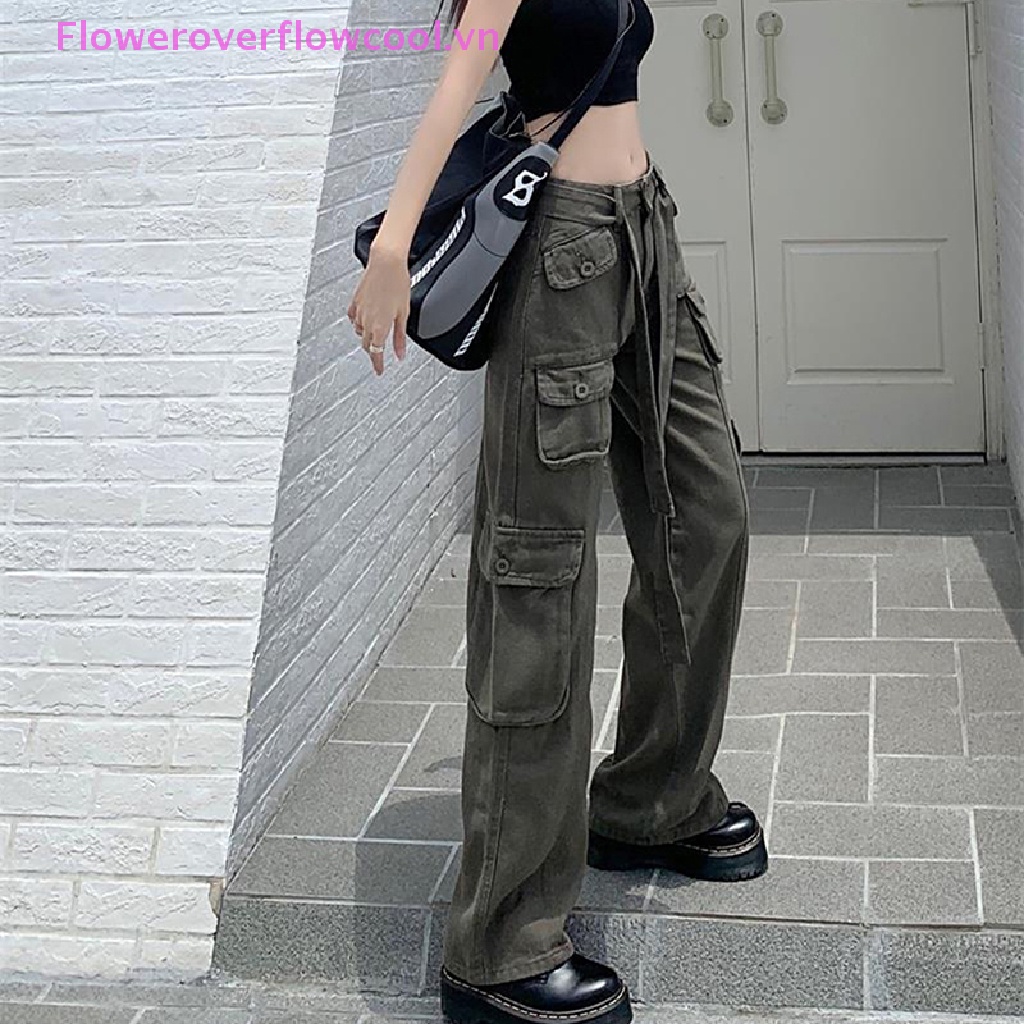 Quần Baggy Dáng Suông Ống Rộng Lưng Thấp Màu Trơn Thời Trang Đường Phố 2023 Cho Nữ