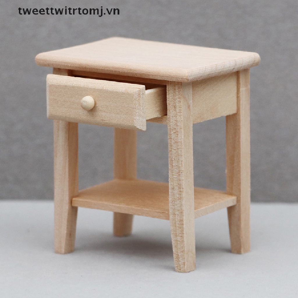 Bàn Đầu Giường Mini Màu Trơn Thủ Công Tỉ Lệ 1 / 12 Trang Trí Nhà Búp Bê