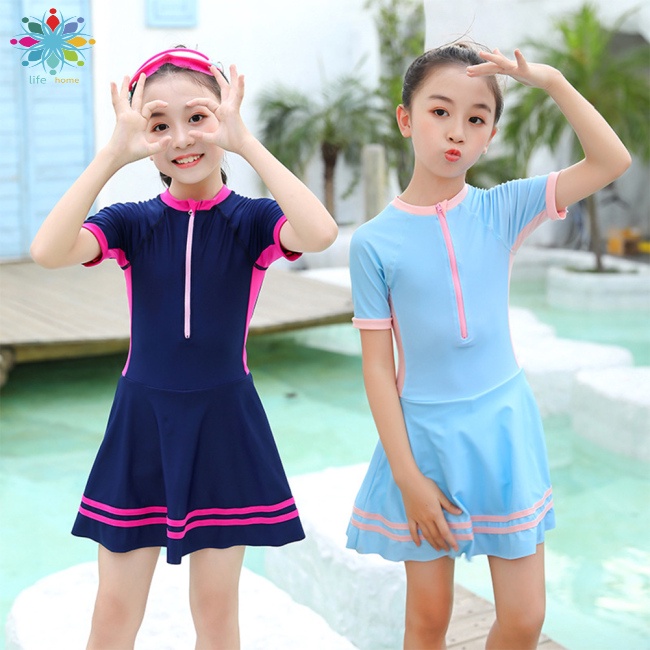Bộ Đồ Bơi 2 Mảnh Gồm Mũ Bơi Chống Nắng Nhanh Khô Kèm Váy Dành Cho Bé Gái 5-14 Tuổi