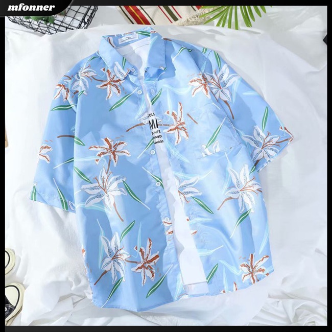 Áo Sơ Mi Nam Tay Ngắn Dáng Rộng Phong Cách Bãi Biển Hawaii Thời Trang Mùa Hè