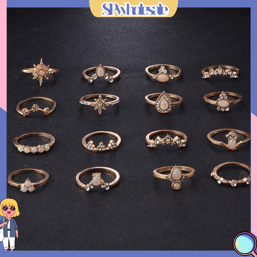 <SPwholesale> Set 16 Nhẫn Đeo Khớp Ngón Tay Phong Cách Bohemian