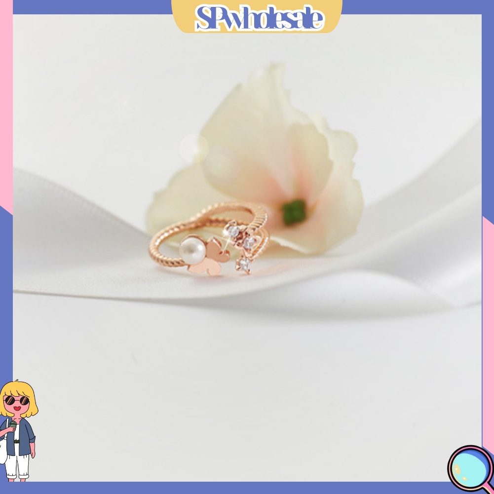 <SPwholesale> Nhẫn Hình Bướm Đính Ngọc Trai Nhân Tạo Thời Trang Dành Cho Nữ