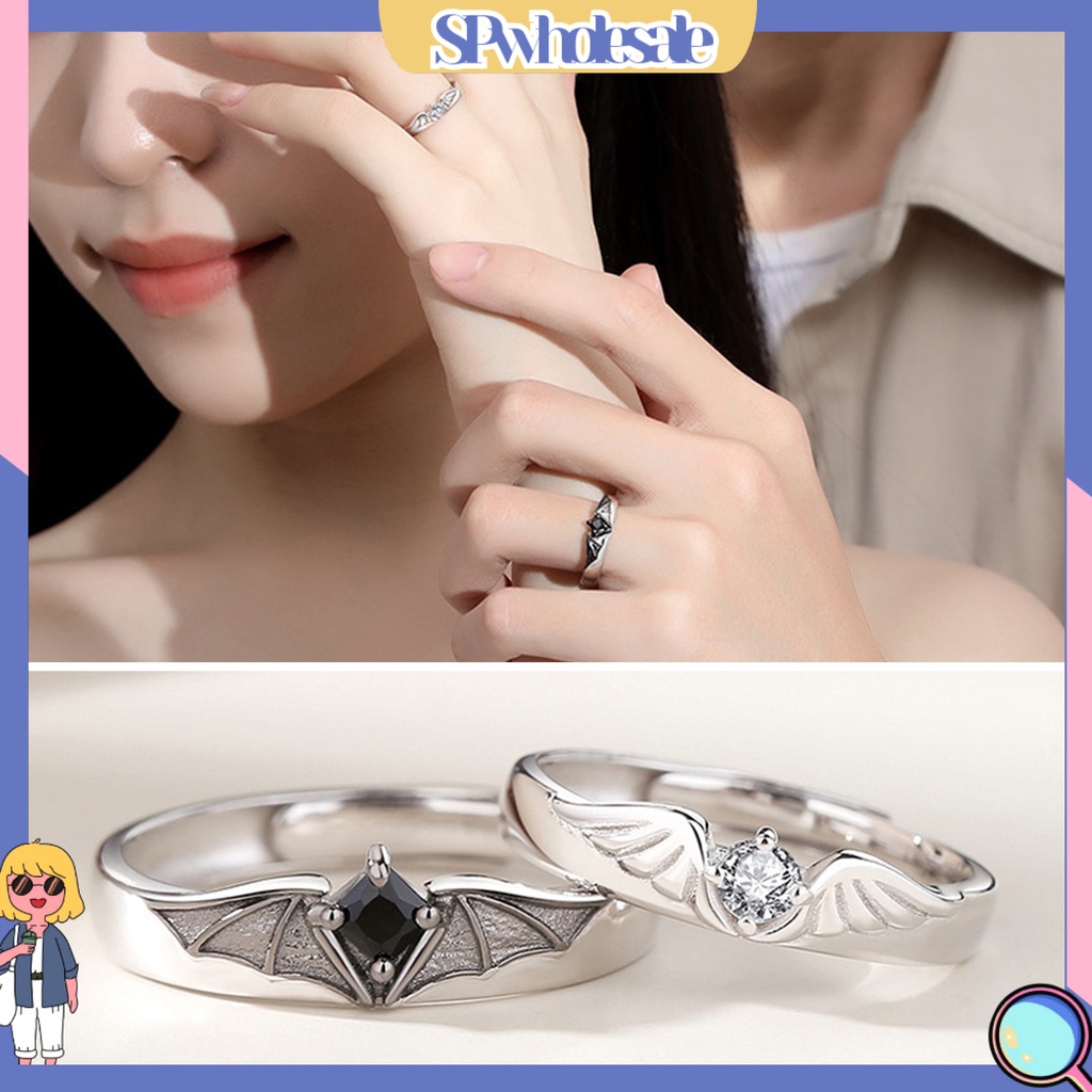 <SPwholesale> Nhẫn Đính Đá Zircon Mạ Điện Sáng Bóng Trang Trí Cánh Thiên Thần Quỷ Quà Tặng Cho Cặp Đôi
