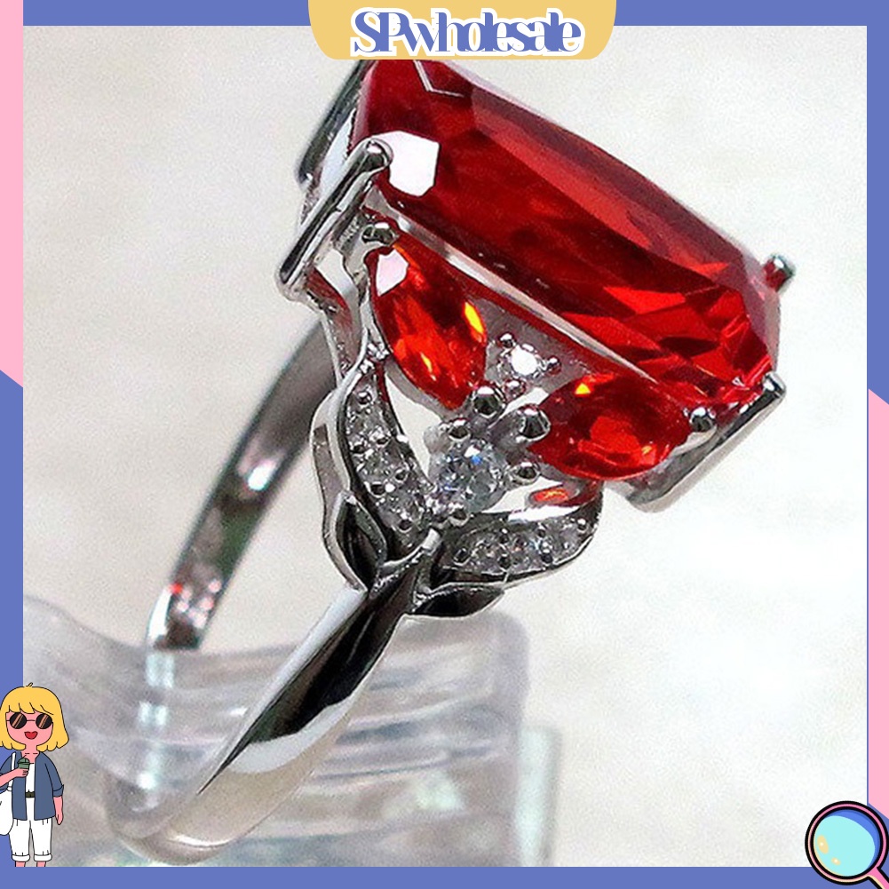 <SPwholesale> Nhẫn Đính Hôn Nữ Mặt Vuông Đính Đá Màu Đỏ Thời Trang
