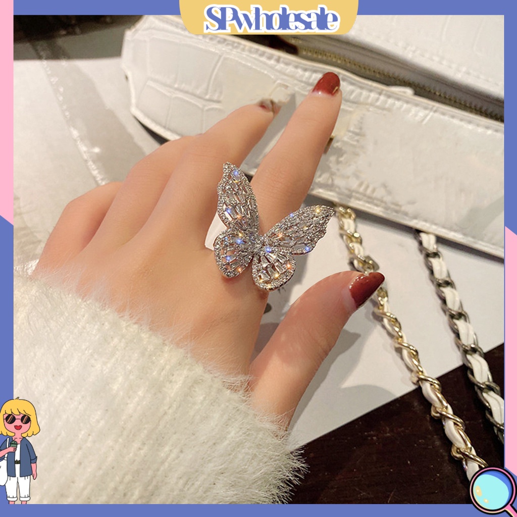 <SPwholesale> Nhẫn Hình Bướm Đính Đá Zircon Thời Trang Dự Tiệc Cho Nữ