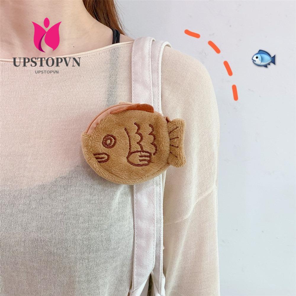 Upstopvn Ví Cầm Tay Hình Cá Nhồi Bông Có Khóa Kéo Đựng Tai Nghe Cho Nữ